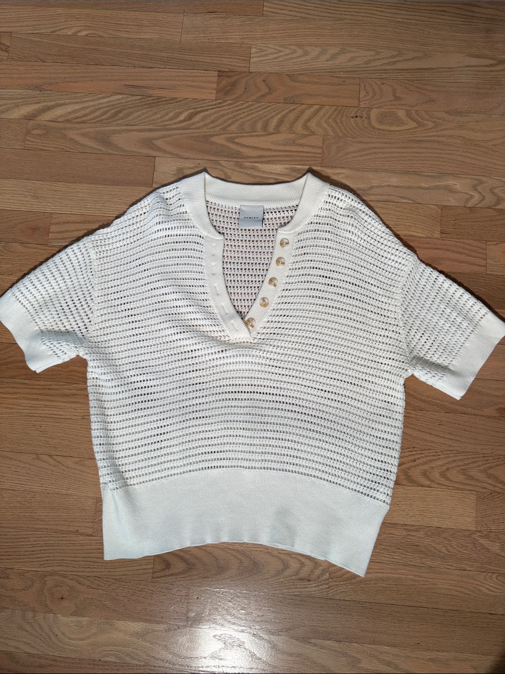 Varley Callie Knit Top Open Knit V-Neck Cream Medium